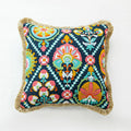 Marbella embroidered boho fringe decorative pillow cover with colorful folk art floral pattern. 