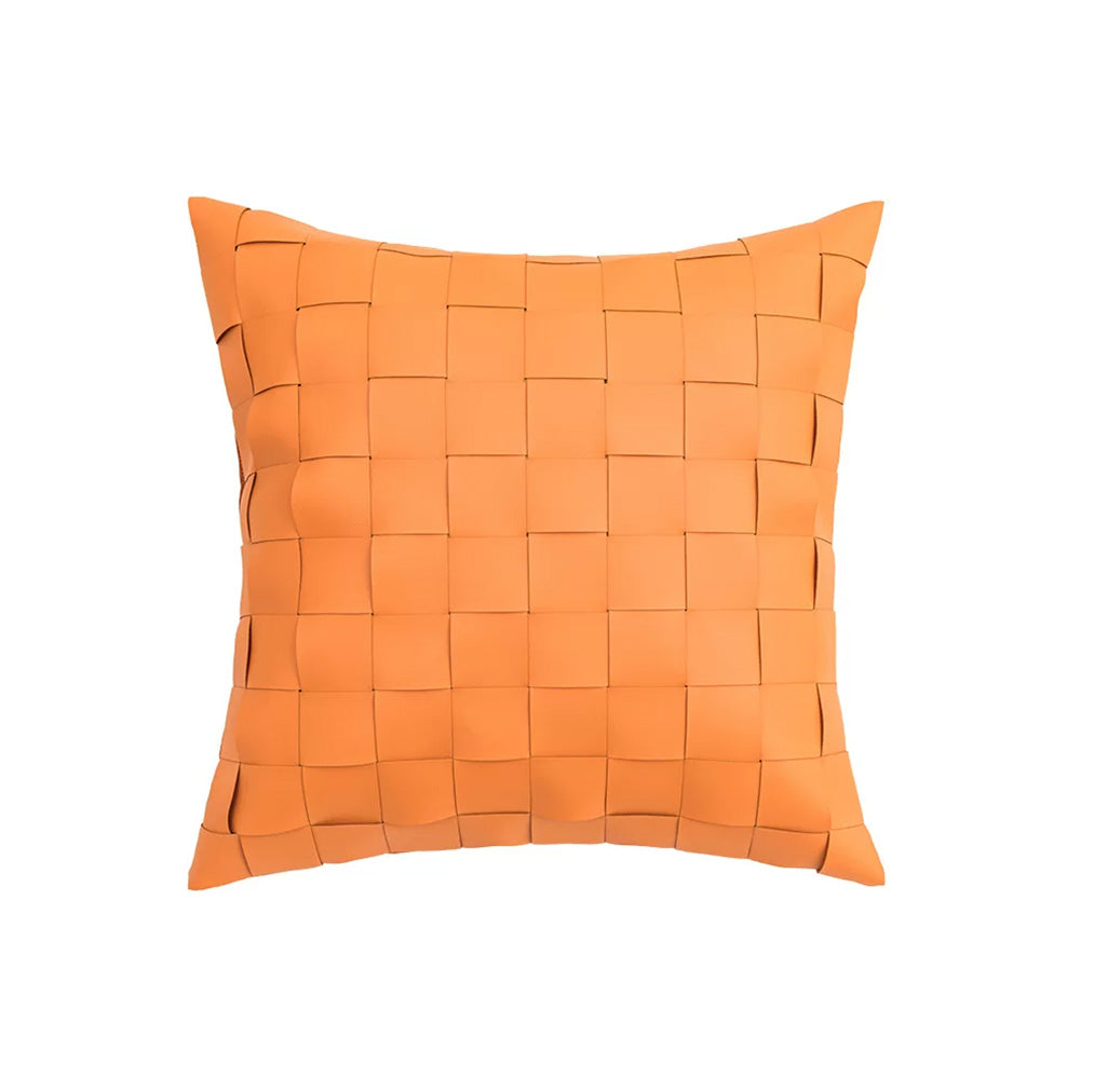 orange basket weave pillow cover with textured woven fabric