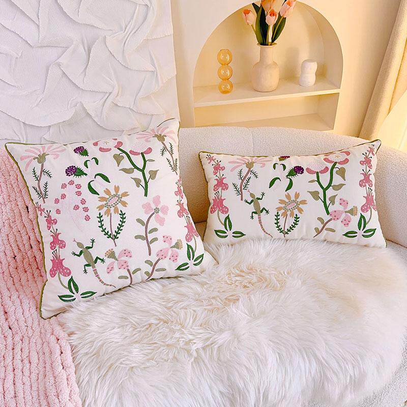 Pink floral accent pillow cover for cottagecore living room