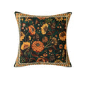 Zinnia dark green floral pillow cover with orange and golden blooms