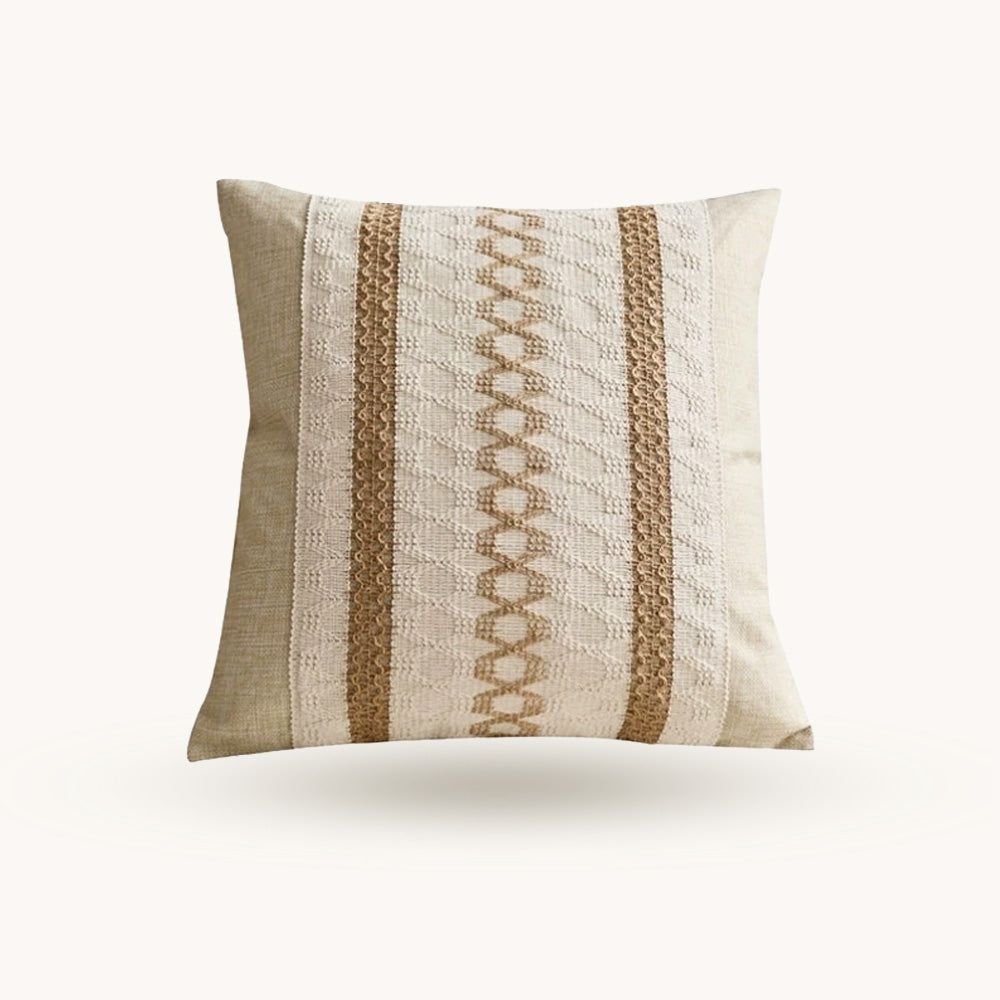 Sahara beige woven stripe pillow cover with cream textured details