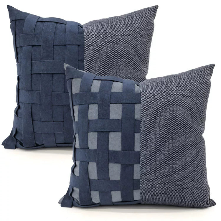 Tide blue-gray 18x18 woven pillow cover styled for a modern sofa