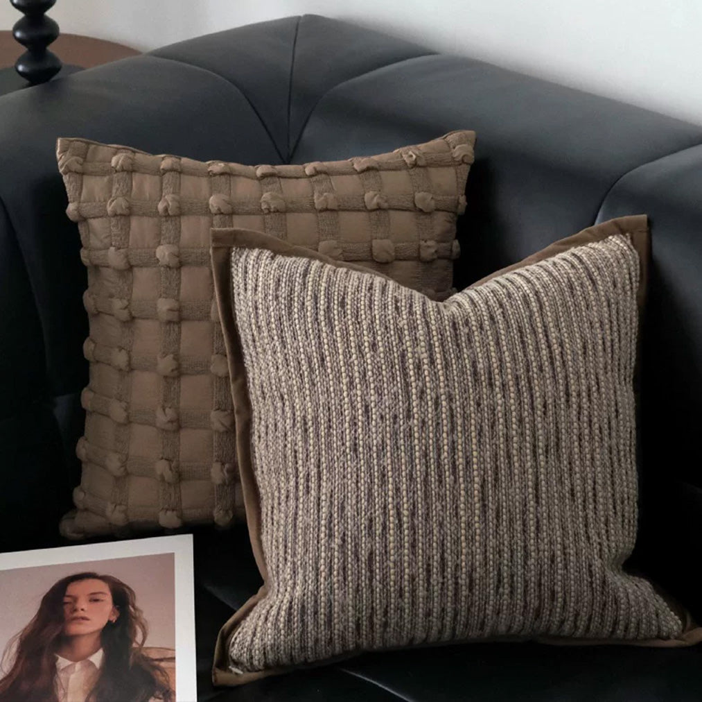 Close-up of the Umber dimensional woven earth-tone pattern