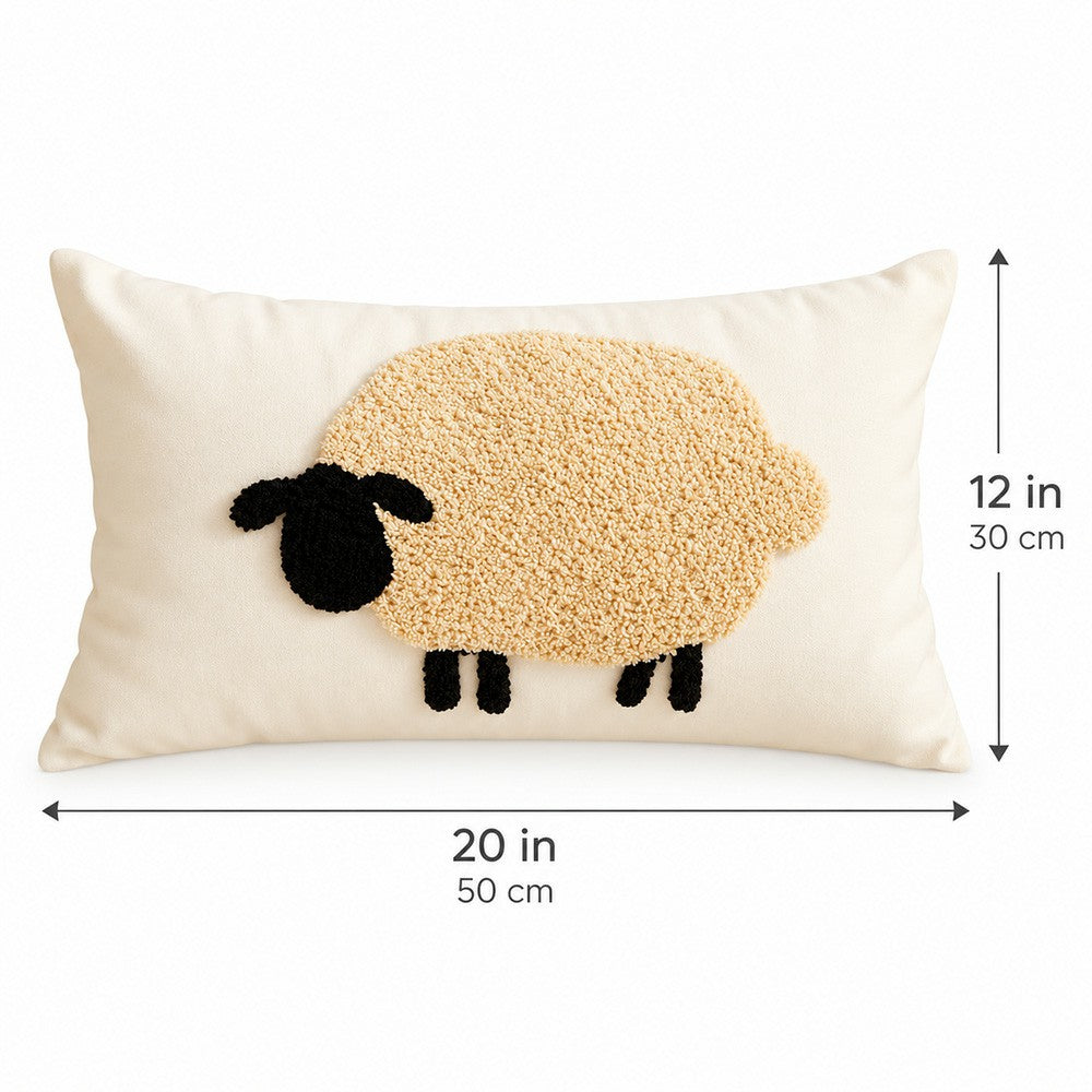 Front view size chart of the sheep lumbar pillow, 20 × 12 in.