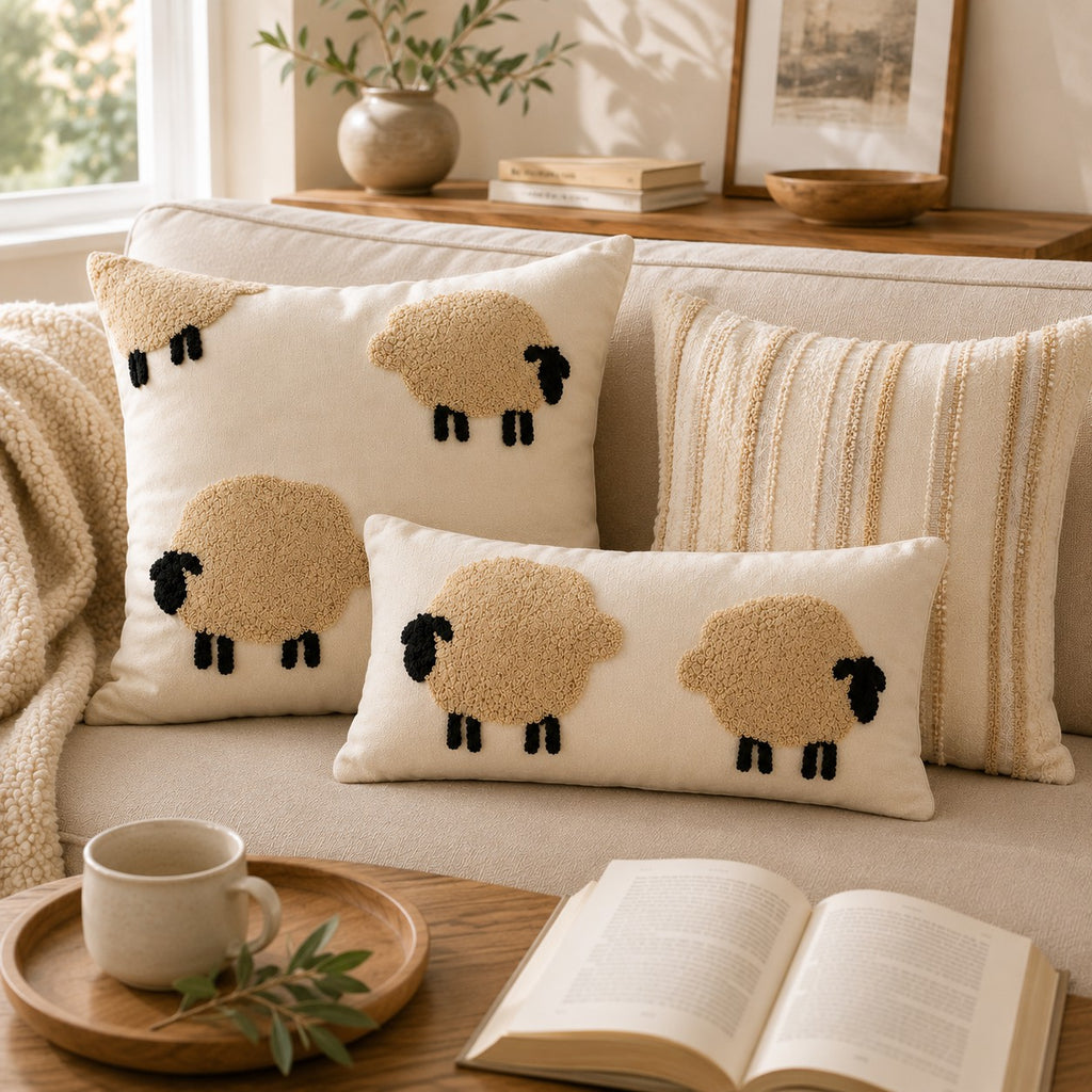  Neutral farmhouse sheep cushion cover styling