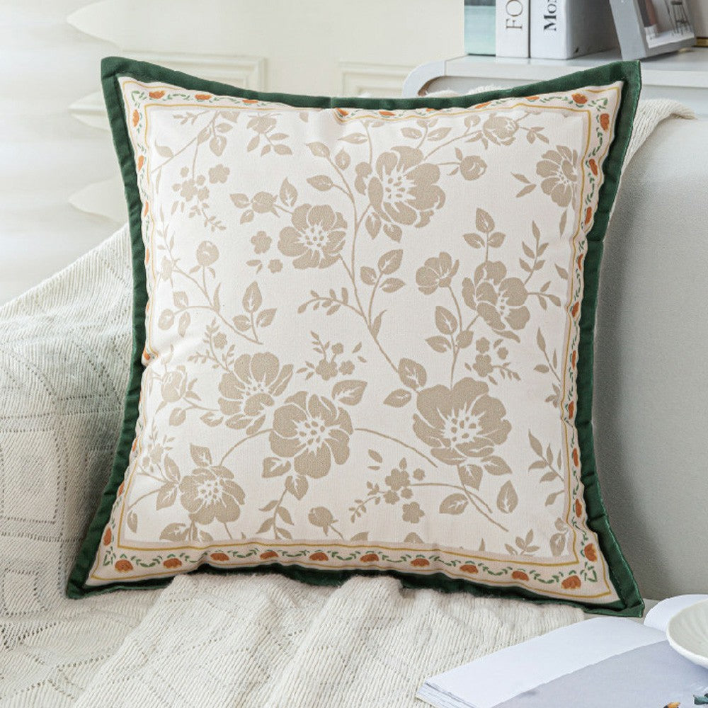 Keepsake neutral floral silhouette pillow cover with sage green flange