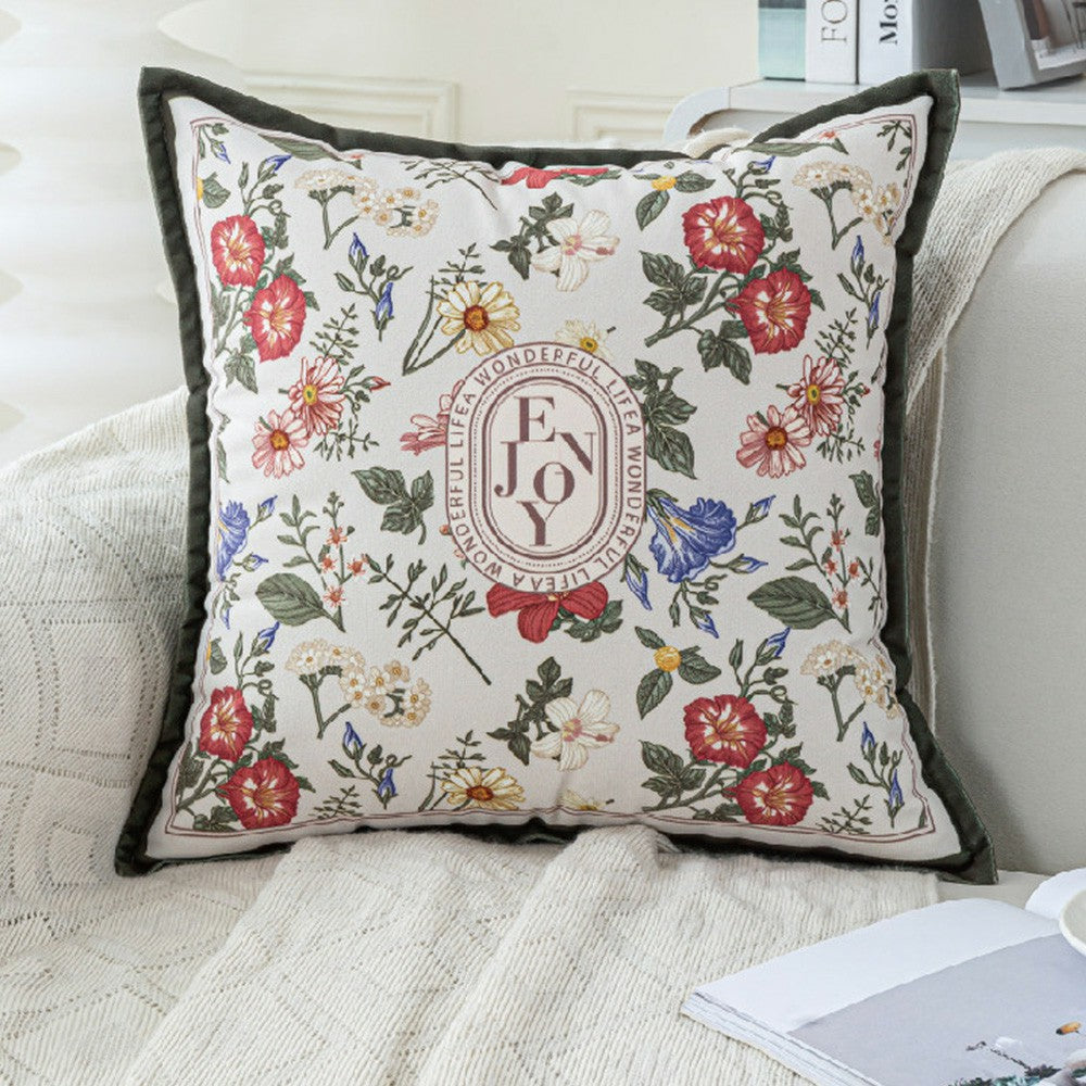 Keepsake colorful botanical pillow cover with flowers butterflies and dark flange
