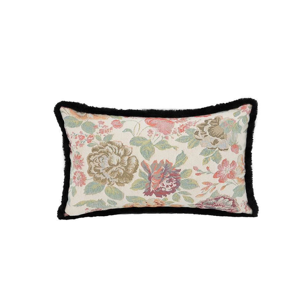 Chateau rectangular floral lumbar pillow cover with woven botanical pattern and black trim