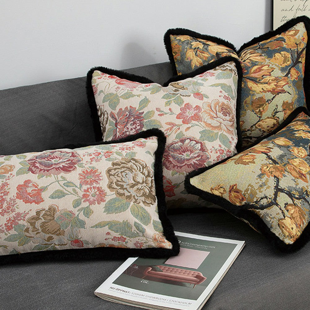 Chateau French country floral pillow covers styled in a living room