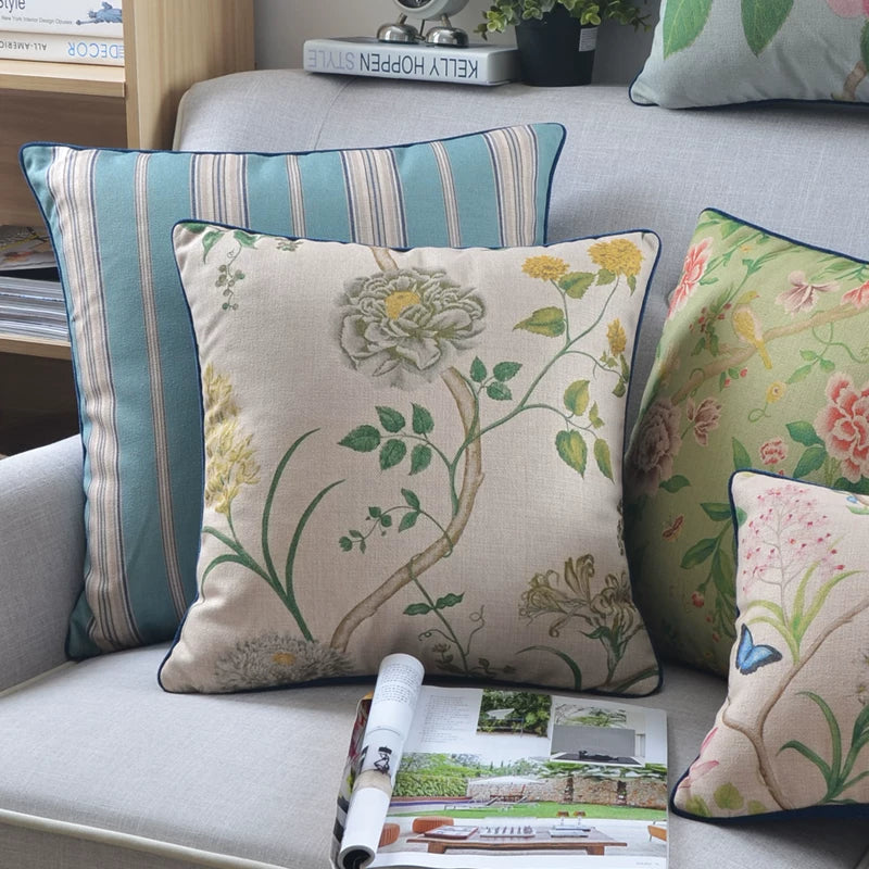 Gardenflight vintage botanical covers in a cozy living room