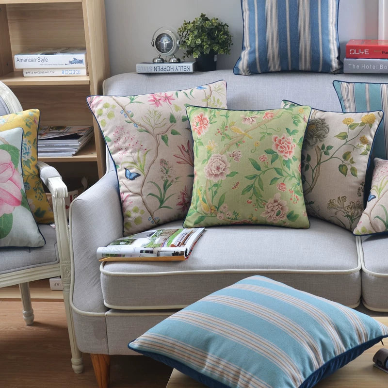 Gardenflight floral pillow covers styled on a couch