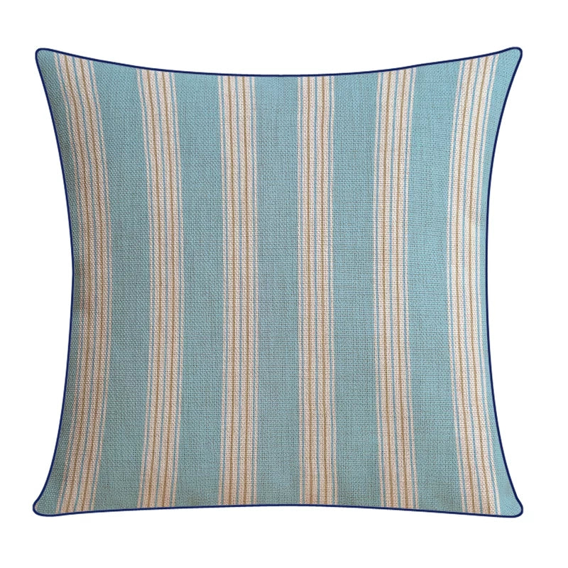 Gardenflight blue striped cotton-linen pillow cover