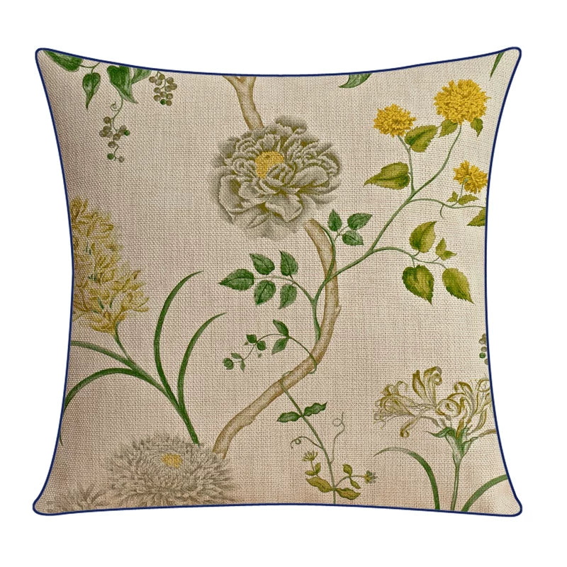 Gardenflight vintage wildflower pillow cover styled on a sofa
