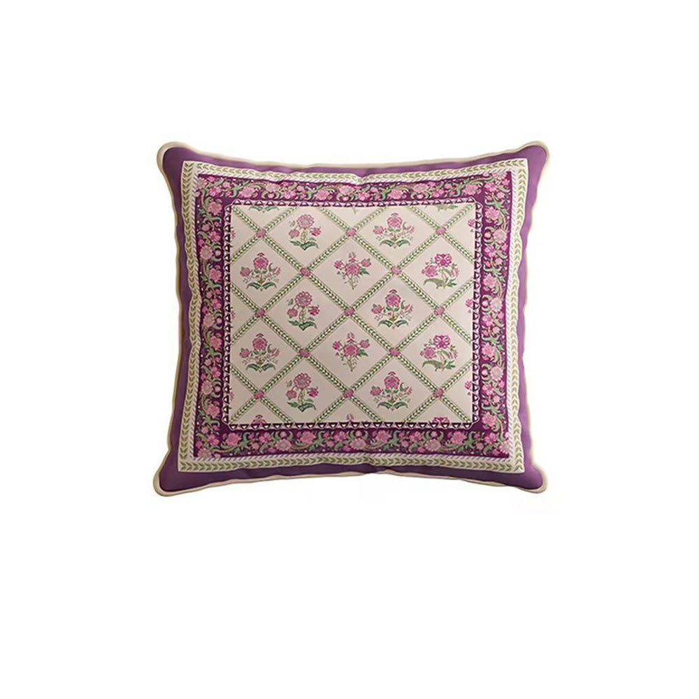 Trellis Style B pink floral lattice cotton pillow cover