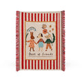 Reverse view of Fablefolk Style A tapestry showing the red striped weave and fringed side edges