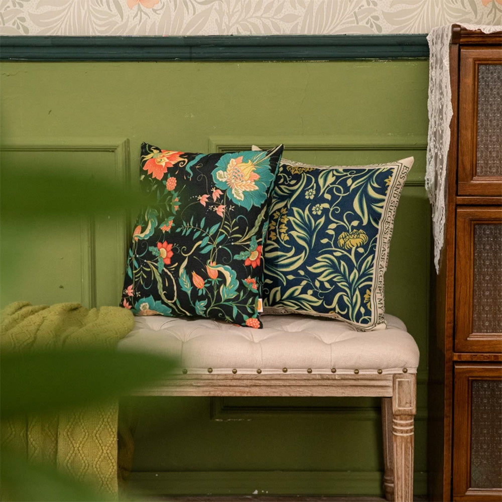 Dark multicolor floral cushion covers for an English cottage living room