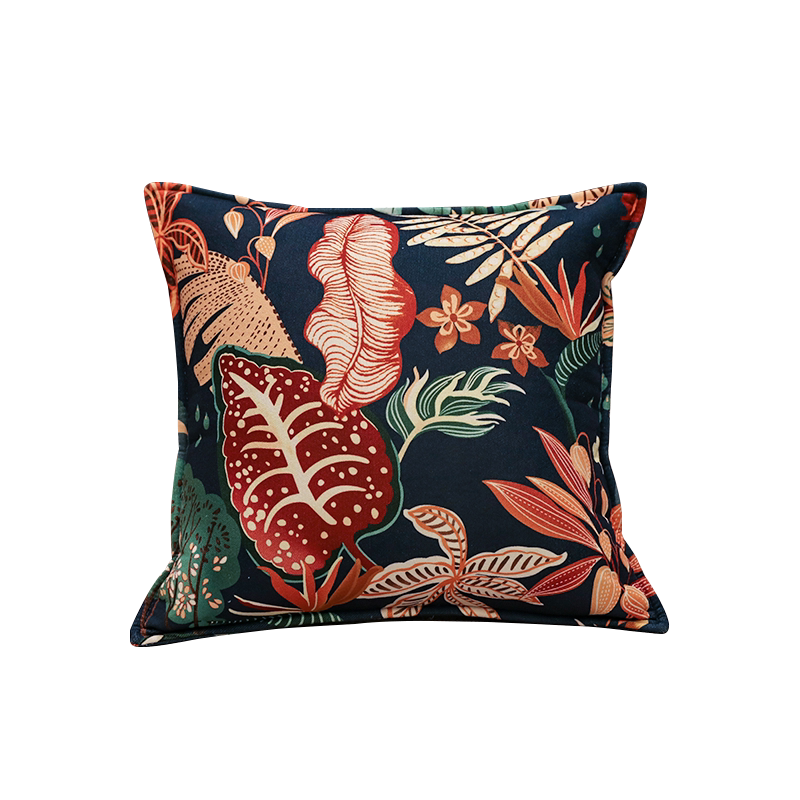 Verdure dark tropical botanical chenille pillow cover with jungle leaves