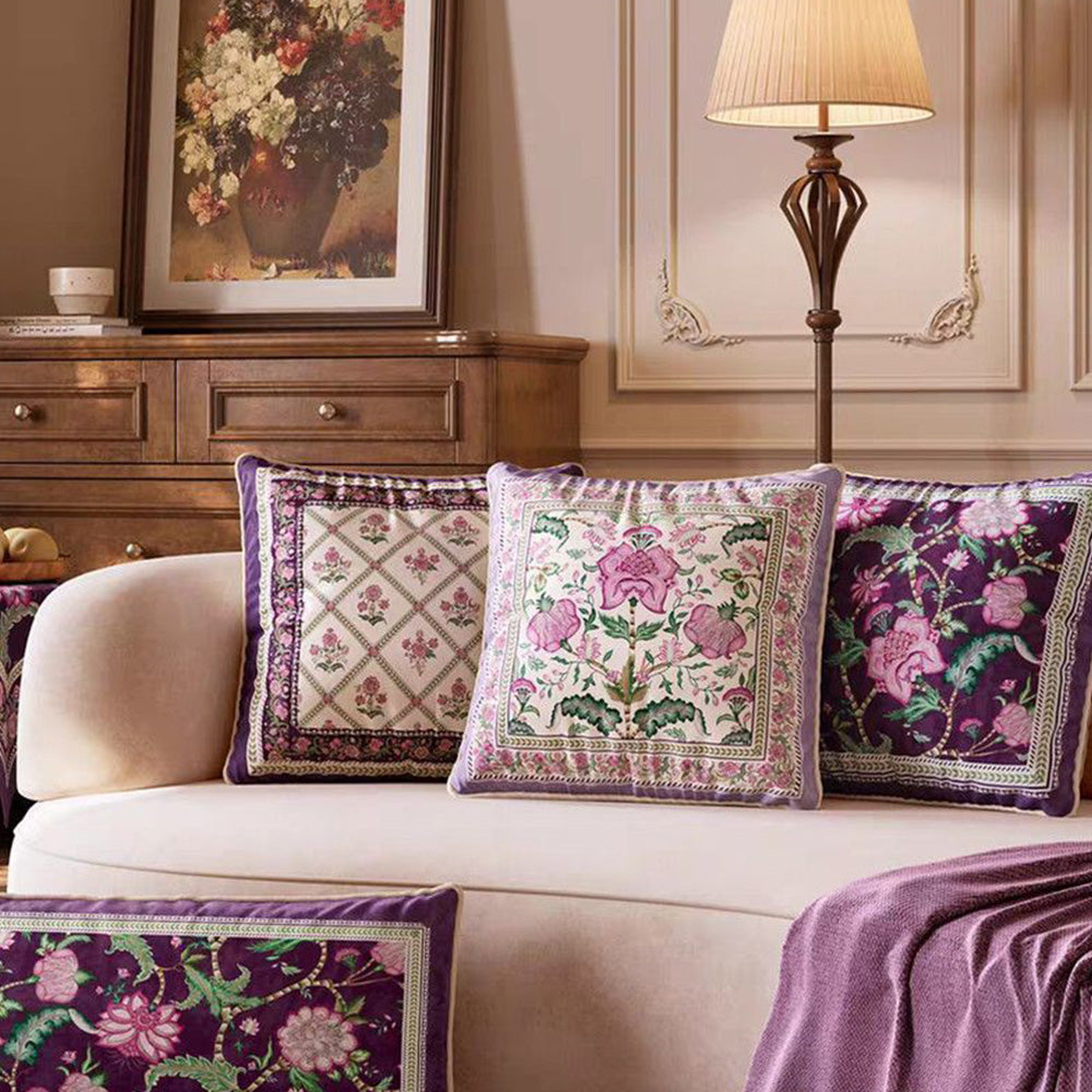 Trellis vintage floral pillow cover options on a French country sofa
