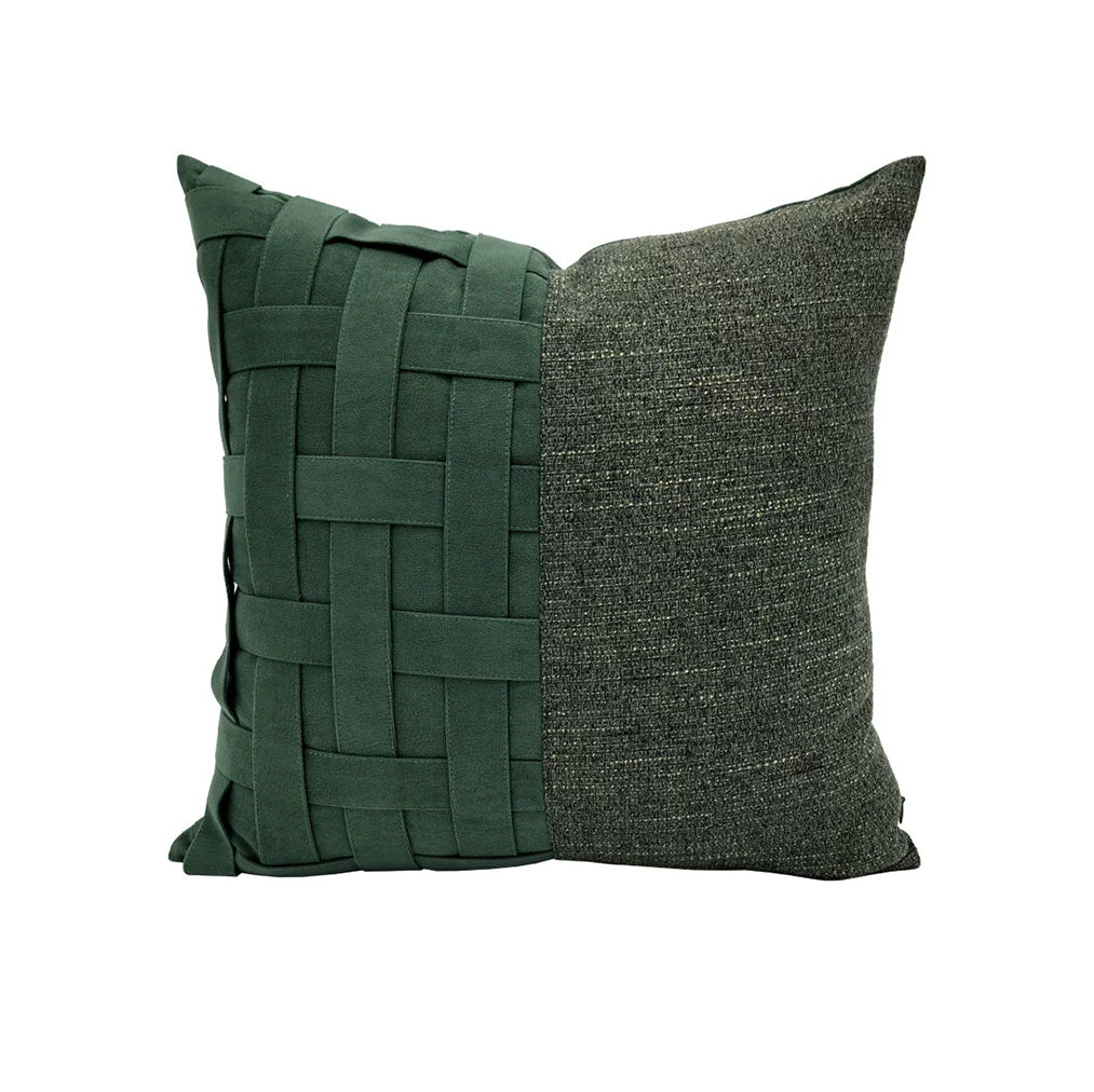 Evergreen forest green basket weave pillow cover with woven texture