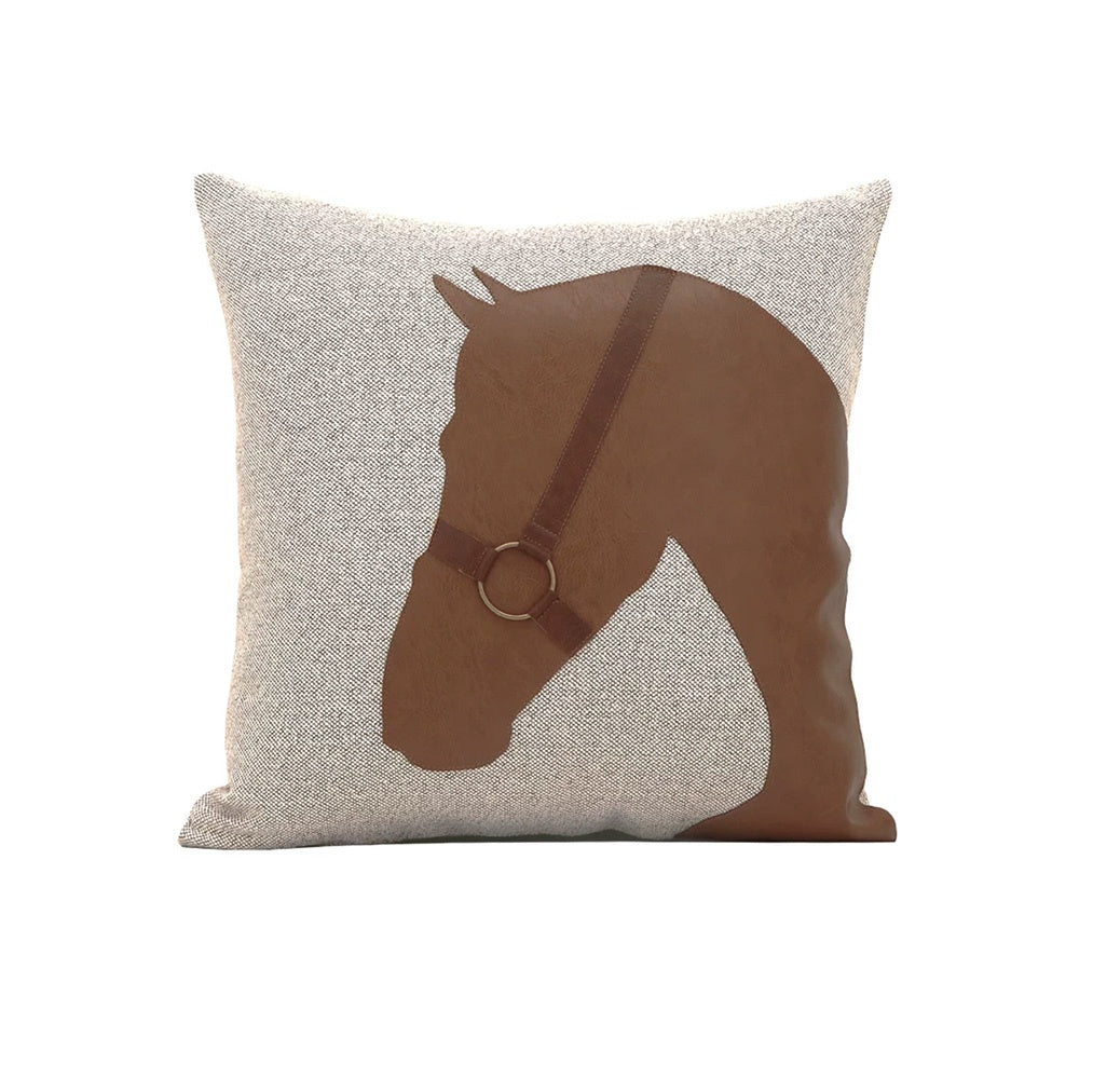 Mustang vintage brown horse 18x18 pillow cover styled on a sofa
